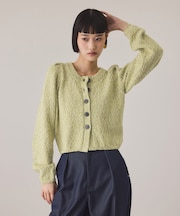 【サステナブル】カラーメランジパフスリーブカーディガン