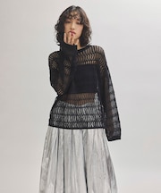 コイルヤーン透かしニットプルオーバー