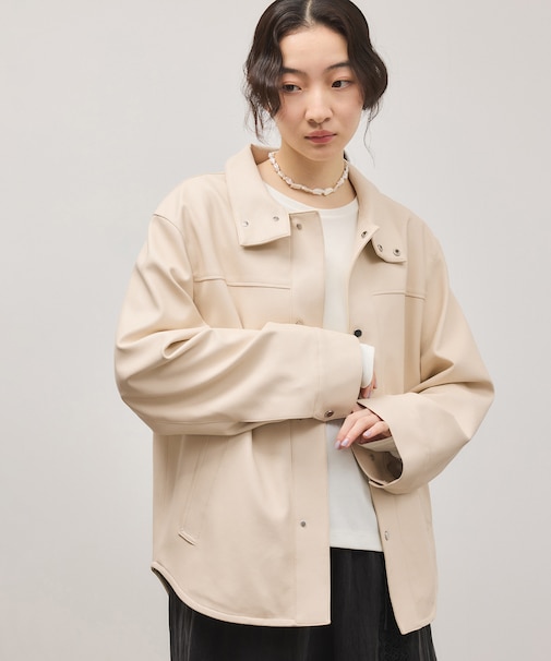 シンセティックレザースタンドネックブルゾン