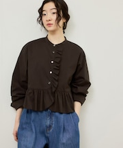 【サステナブル】ロングスリーブフリルブラウス