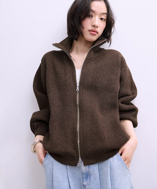 【WEB限定】・【サステナブル】ミックスヤーンジップカーディガン