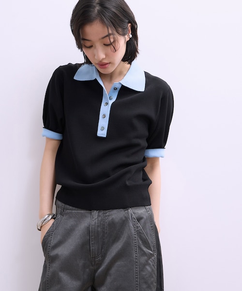 ADAM ET ROPÉ FEMMEサステナブルバイカラーポロニットプルオーバー ADAM ET ROPE'｜【WEB限定】・【サステナブル】バイカラーポロニット