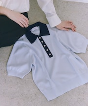 【WEB限定】ハーフスリーブバイカラーポロニット