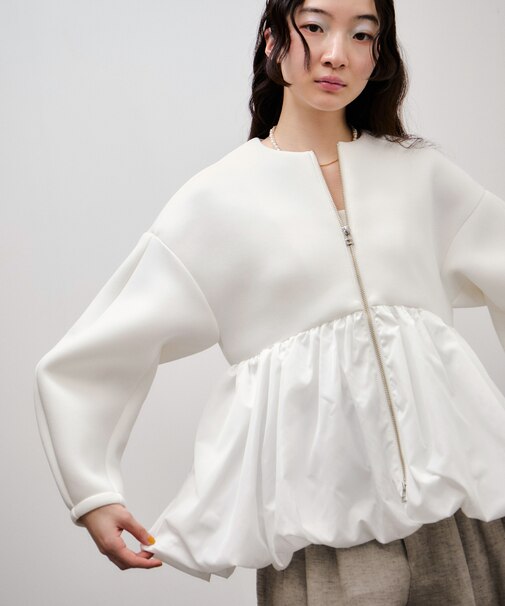 ダンボールタフタペプラムカットソーカーディガン