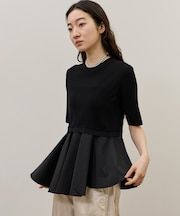 【サステナブル】ペプラムコンビハーフスリーブニット