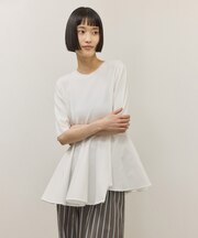 【サステナブル】ペプラムコンビハーフスリーブニット