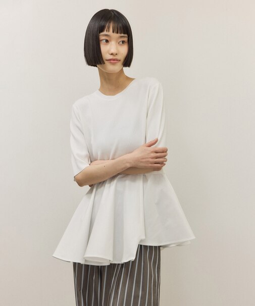 【サステナブル】ペプラムコンビハーフスリーブニット