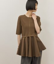 【サステナブル】ペプラムコンビハーフスリーブニット