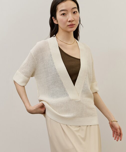 リネンブレンドニットプルオーバー