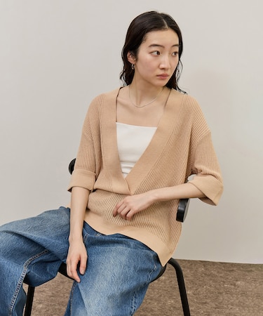 リネンブレンドニットプルオーバー