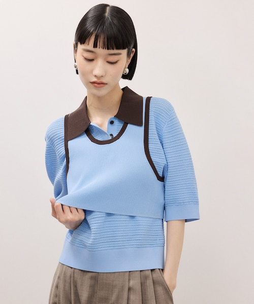 WEB限定】・【サステナブル】バイカラーポロニットプルオーバー