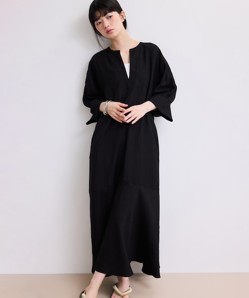 ✨新品✨holiday ボリュームスリーブリネンワンピース　ブラック　黒 WEB限定】リネンボリュームスリーブワンピース｜アダムエロペの通販