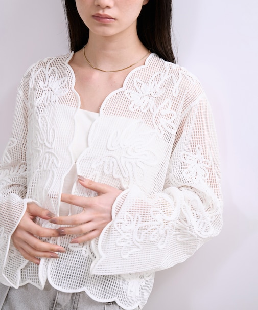 【WEB限定】メッシュエンブロイダリーカーディガン