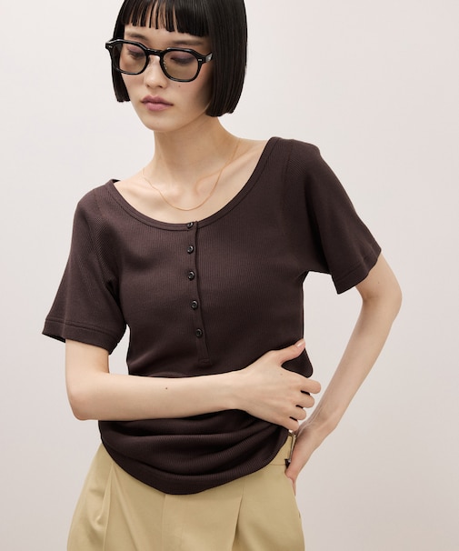 ハーフスリーブリブTシャツ