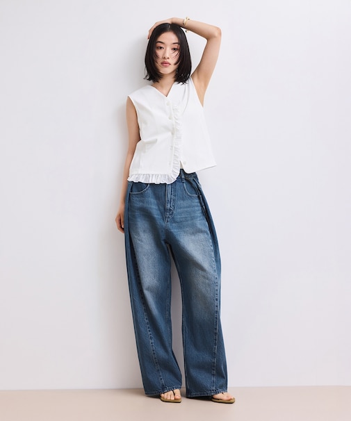 【WEB限定】・【サステナブル】タックディティールワイドデニムワイドパンツ