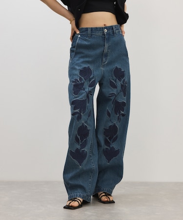 【サステナブル】エンブロイダリーハイウエストデニムパンツ