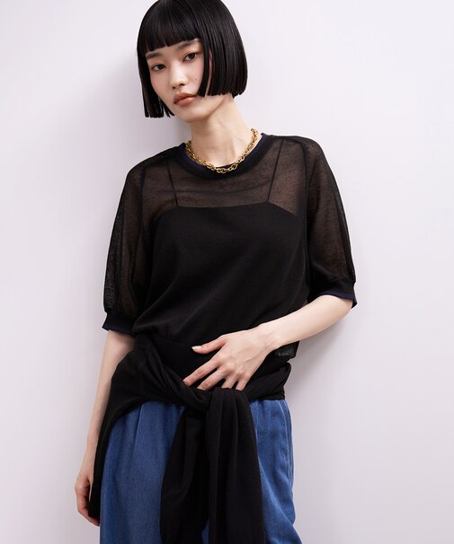 【WEB限定】リネンmixバイカラーシアーニットTシャツ