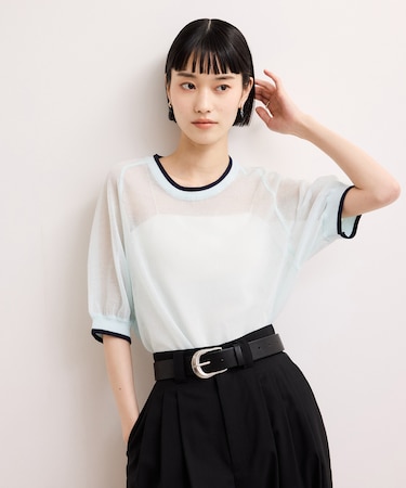 【WEB限定】リネンmixバイカラーシアーニットTシャツ