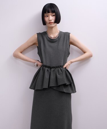 【WEB限定】ペプラムロングワンピース