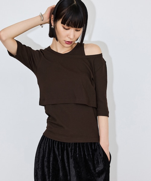 【新品未使用】ADAM ET ROPÉ レイヤードSET TEE ブラウン ボーダーレイヤードSET TEE｜アダムエロペの通販｜&mall（アンドモール