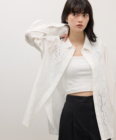 【WEB限定】ストライプ&ソリッド エンブロイダリーシャツ