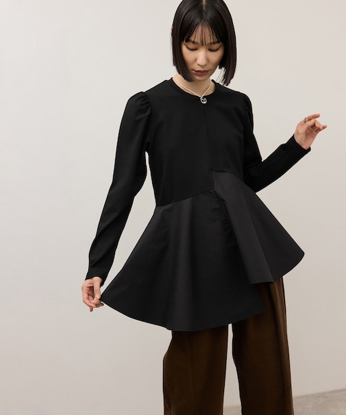 【WEB限定】・【定番】フリルペプラムロングスリーブカットソー