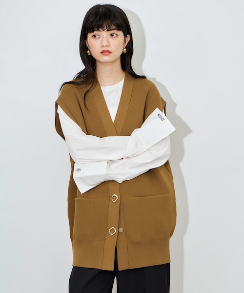 アダムエロペ　ミドルニットジレ　ブラック　ゆったり　ノースリーブ　トップス　美品 サステナブル】・【定番】ミドルニットジレ｜アダムエロペの通販