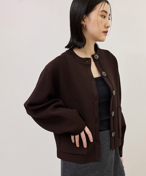 【サステナブル】フォルムスリーブクルーネックカーディガン