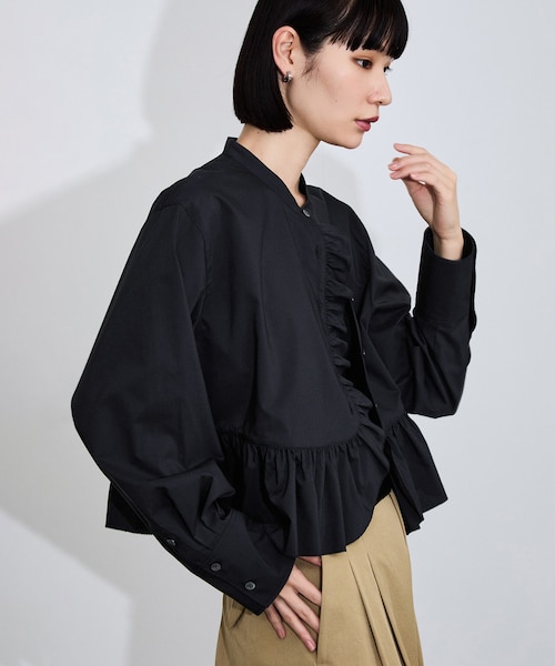 アダムエロペ　フリルブラウス　新品　ブラック 定番】・【サステナブル】ロングスリーブフリルブラウス｜アダムエロペ