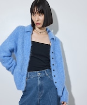 ブラッシュドアルパカポロカラーカーディガン