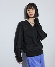 【サステナブル】ハイツイストウールコンビVニット