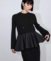 【定番】・【サステナブル】ペプラムコンビニットワンピース/オケージョン対応