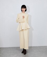 【定番】・【サステナブル】ペプラムコンビニットワンピース/オケージョン対応