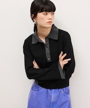【WEB限定】・【定番】バイカラーポロニットプルオーバー