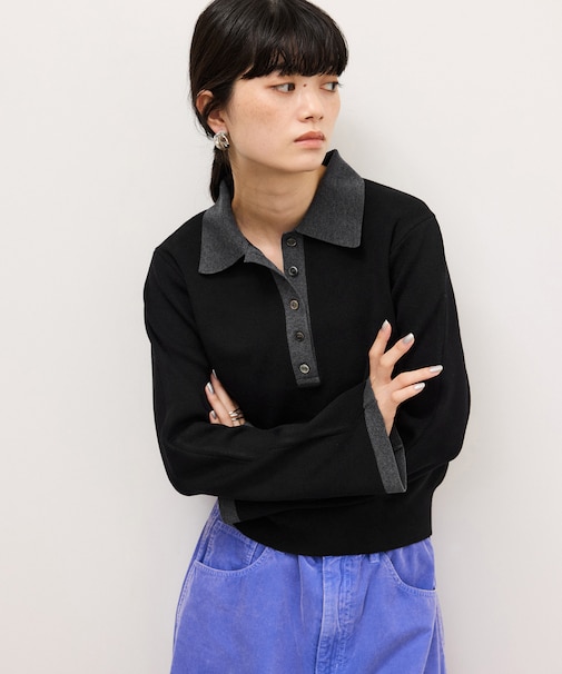 【WEB限定】・【定番】バイカラーポロニットプルオーバー