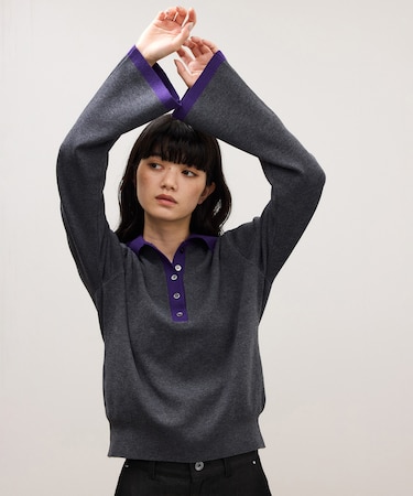 【WEB限定】・【定番】バイカラーポロニットプルオーバー