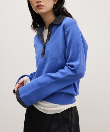 【WEB限定】・【定番】バイカラーポロニットプルオーバー