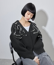 【サステナブル】アートラインパールカーディガン