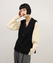 【WEB限定】・【サステナブル】バイカラーペプラムニットカーディガン