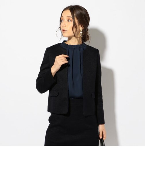 【セットアップ対応可能】ジャージーツイードノーカラージャケット◇