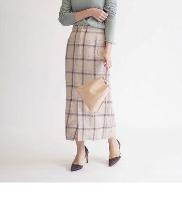 リネンチェックタイトスカート◇