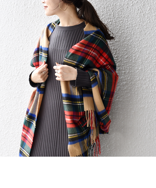 【SHIPS別注】JOHNSTONS:カシミヤチェックストール