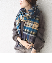 【SHIPS別注】JOHNSTONS:カシミヤチェックストール