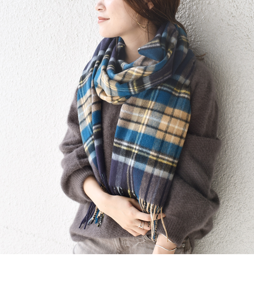 【SHIPS別注】JOHNSTONS:カシミヤチェックストール