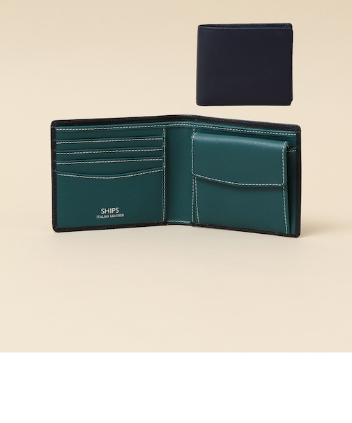 【WEB限定】SHIPS:【SAFFIANO LEATHER】2トーン 2つ折 ウォレット（財布）