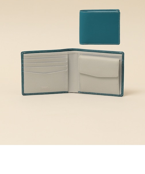 【WEB限定】SHIPS:【SAFFIANO LEATHER】2トーン 2つ折 ウォレット（財布）