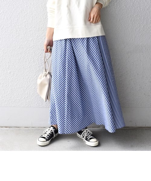 【新品】AIMANT サッカーストライプブルゾン&スカート L】シアサッカー ストライプスカート(スカート)｜TO BE CHIC