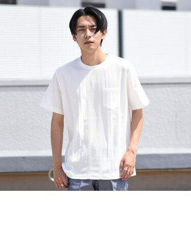 SHIPS: リンクス ジャガード ストライプ柄 Tシャツ