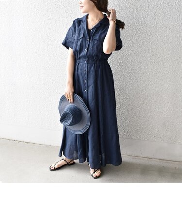 【WEB限定】（手洗い可能〉リネンカイキンシャツワンピース◇