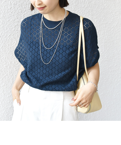 【WEB限定】〈手洗い可能〉アイレット クルーネック プルオーバー